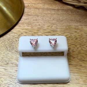 6mm Heart-Shaped Pink Sapphire CZ Stud Earrings in 925 sterling silver